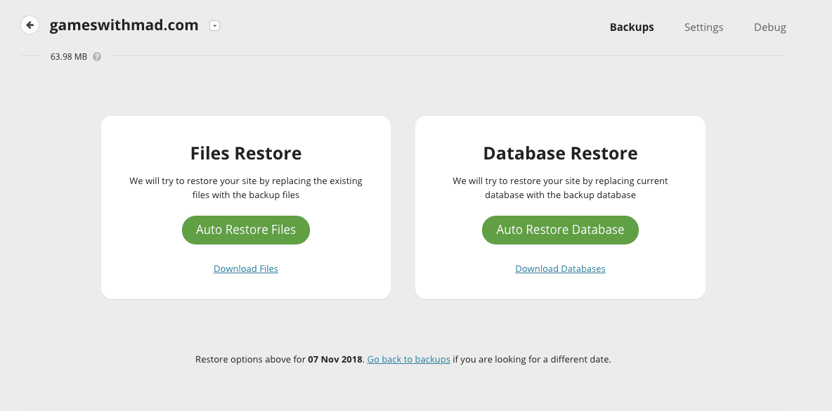 Screenshot auto restore files