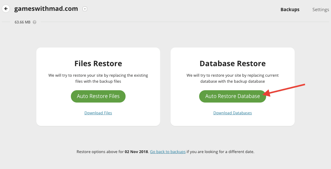 Restore restore options