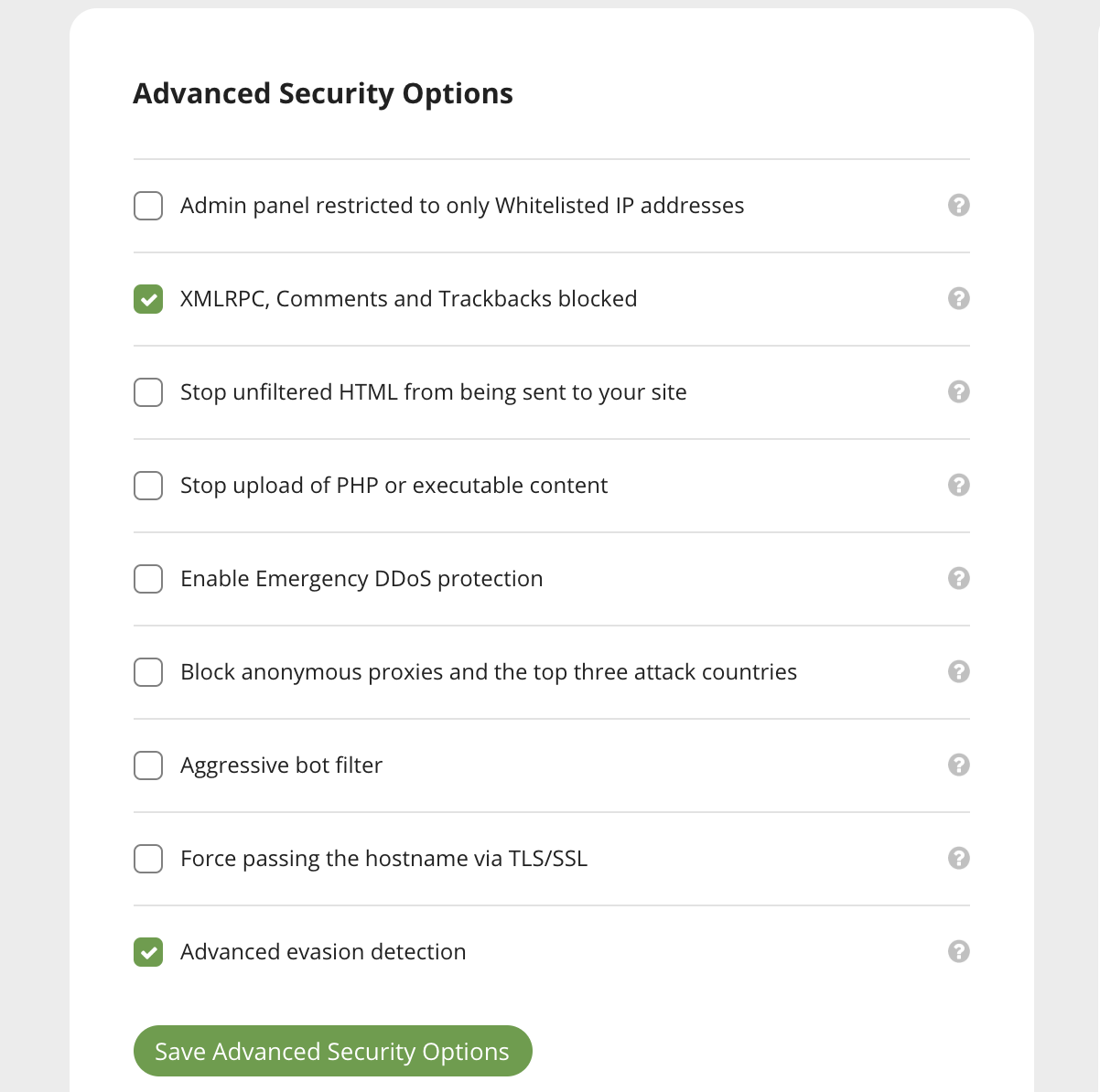 advanced security options