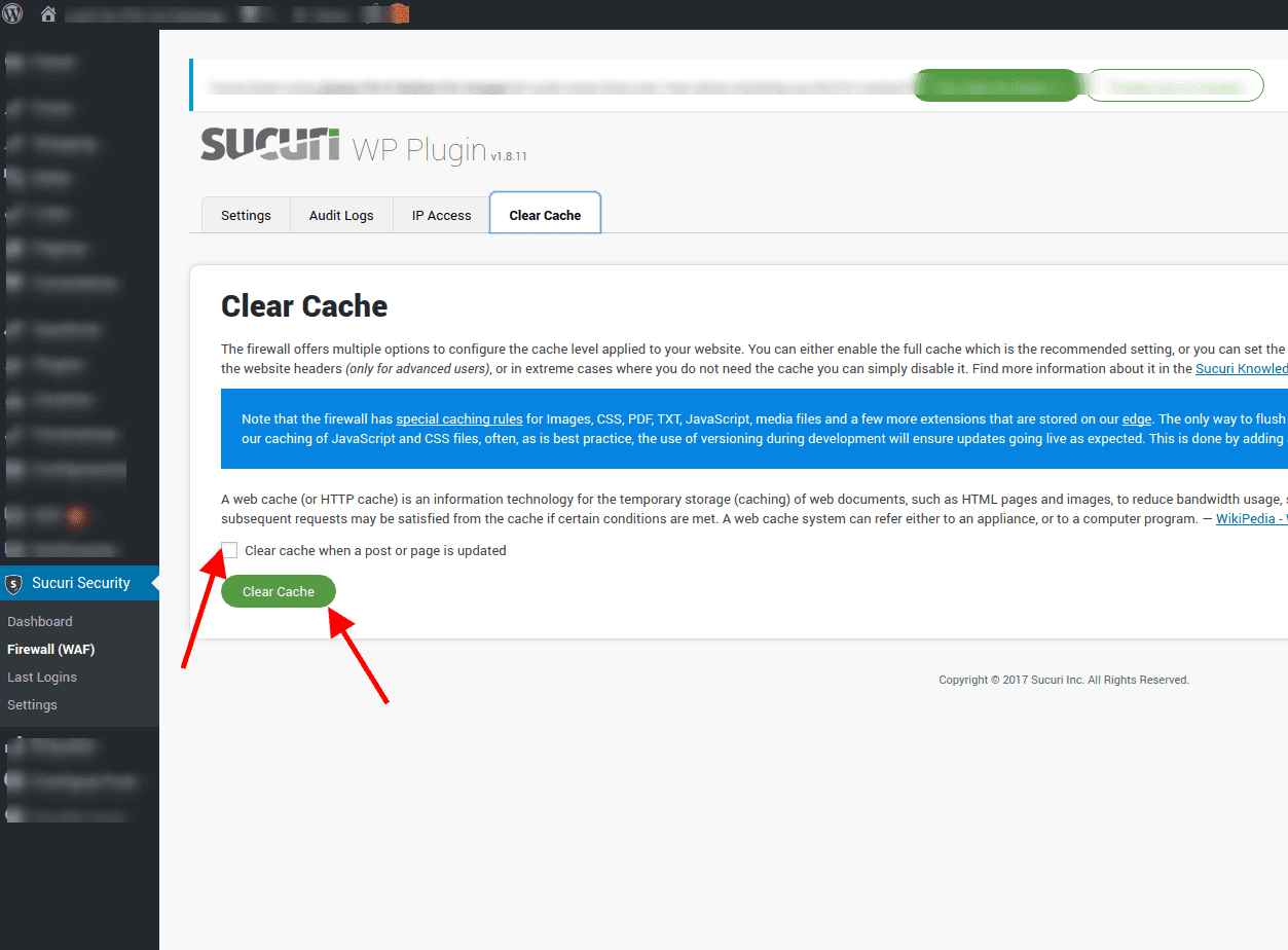 Sucuri Firewall PluginClear Cache Page