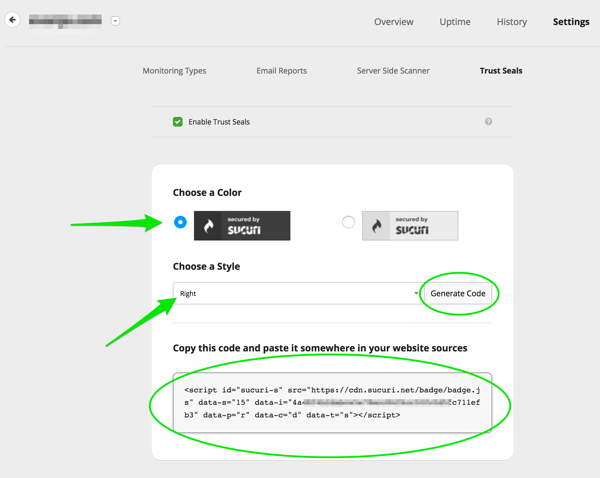 Generate Trust Seal Code